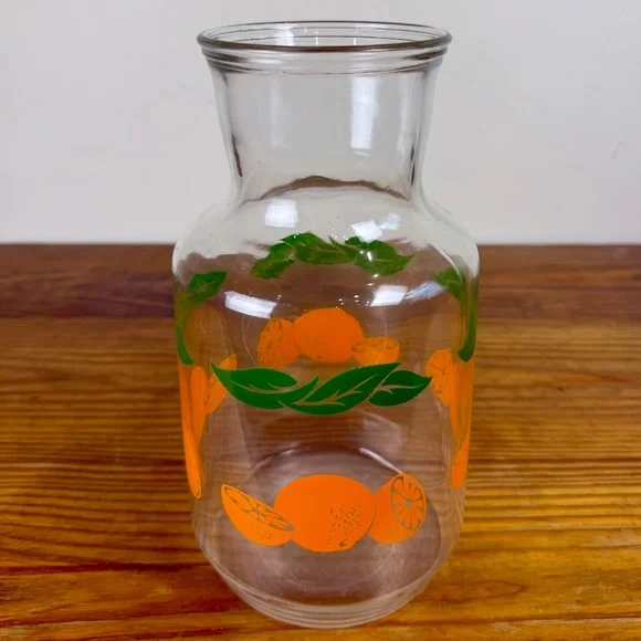 Vintage Anchor Hocking Juice Jug | Citrus Carafe with Oranges & Leaves | 1970s - Picture 13 of 15